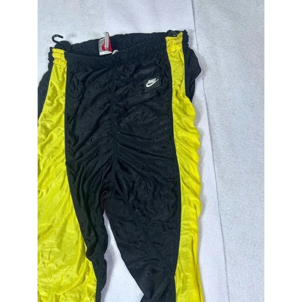 Vintage Nike Stirrup Leggings Pants Black Yellow Ruched Stacked Womens Size M
